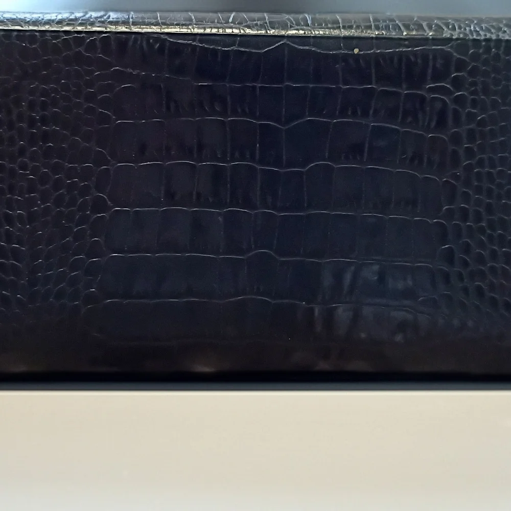 Vintage Yves Saint Laurent Croc Embossed Convertible Wallet Clutch w/ Gold Chain - Picture 3 of 14